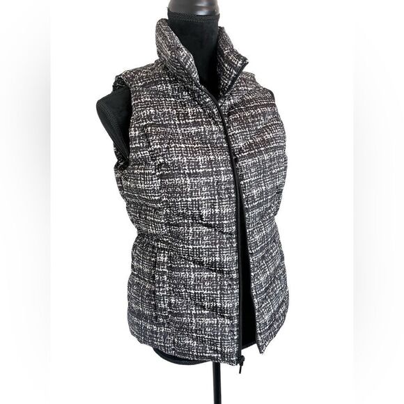 NWOT LANDS END QUILTED PUFFER ZIP UP VEST PATTERNED BLACK AND WHITE WOMENS XS - Picture 2 of 7